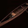 Classic Traditional Wooden Boat With Long Narrow Hull And Wooden Paddle