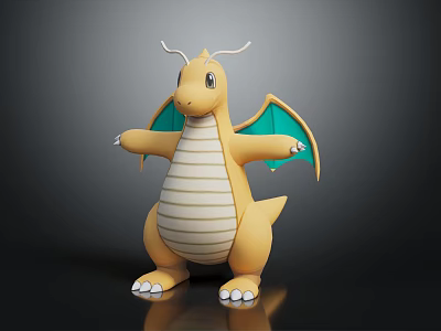 Yellow Dragon Like Creature 3D Character With Green Wings White Striped Belly And Claws 3d model