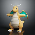 Yellow Dragon Like Creature 3D Character With Green Wings White Striped Belly And Claws