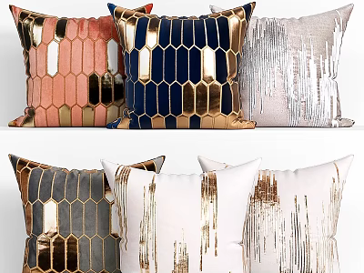 Colorful Hexagonal And Striped Throw Pillows With Metallic Accents And Soft Fabric 3d model