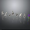 Group Of White And Colorful Llamas With Reflections On Dark Background