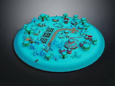 Miniature Natural Scene Model With Circular Platform Green Trees And Pathways 3d model