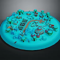 Miniature Natural Scene Model With Circular Platform Green Trees And Pathways