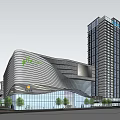 Modern Commercial Complex Architectural Design With Glass Facade And Urban Plaza