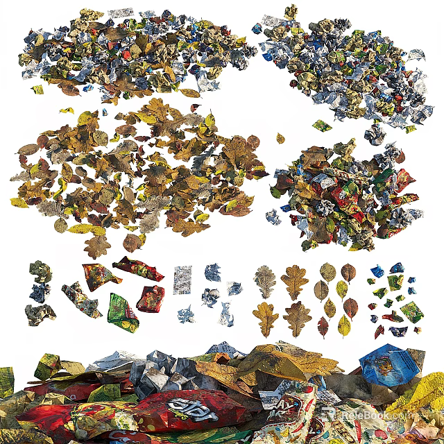 Colorful Natural Garden Ornaments With Leaf Shaped Pinecones And Stone Decorations 3d model 