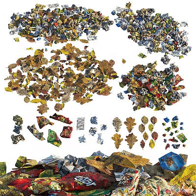 Colorful Natural Garden Ornaments With Leaf Shaped Pinecones And Stone Decorations 3d model