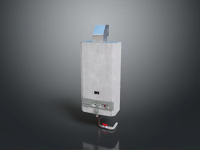 Gray Gas Water Heater With Blue Top Component Front Control Panel And Bottom Pipes 3d model