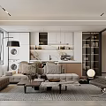 Modern Open Living Dining Area With Sofa Coffee Table Rug And Kitchen Cabinets