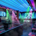 Stylish Bar Interior Design With Colorful Neon Lights Large Screens And Seating Areas