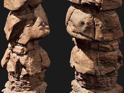Handcrafted Stone and Wood Decorative Columns Showcasing Natural Textures and Details 3d model