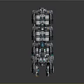Futuristic Sci-Fi Mechanical Construct With Modular Armor Segments Blue Gray Hues And Orange Thruster Vents