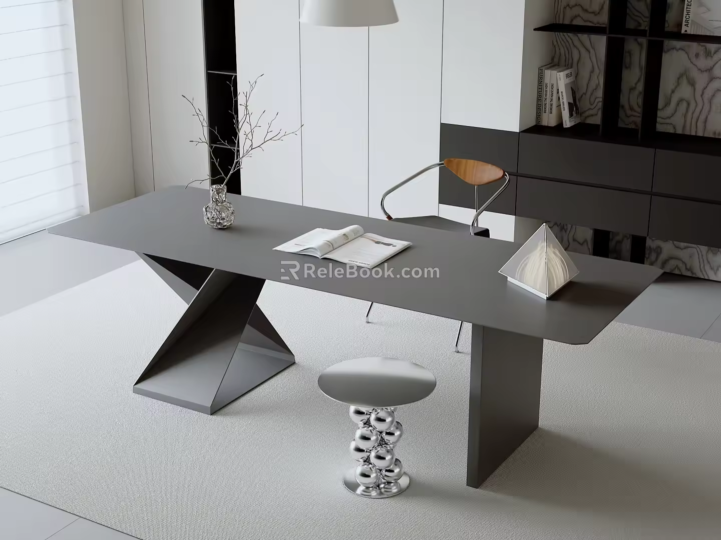 Modern minimalist desk and chair combination 3d model