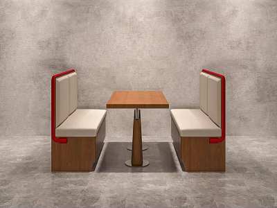 Modern Dining Booth Seats With Wooden Table Red Trim And Gray Wall Interior 3d model