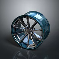 Stylish Blue Metallic Automotive Wheel With Modern Spoke Design And Glossy Rim