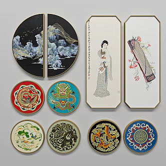 New Chinese Figure Painting Hanging Painting Decorative Painting Combination 3d model