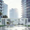 Modern High Rise Residential Buildings With Simple Exterior And Large Glass Windows Surrounded By Greenery