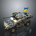 Armored Military Off Road Vehicle With Camouflage Paint And Blue Yellow Flag