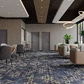 Modern Leisure Area With Sofa Chairs Green Plants And Large Decorative Painting