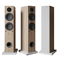 Modern Floor Standing Audio Speakers with Wooden Cabinet and Gray Fabric Front Panel Design