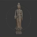 Ancient Standing Stone Buddha Statue Featuring Intricate Carved Details On Lotus Base