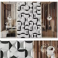 Modern Geometric Decorative Wall Design With Black White Patterns And Metal Strips 3d model