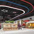 Baby Home Supermarket Featuring Cartoon Vehicle Shelves Toys And Kids Play Area