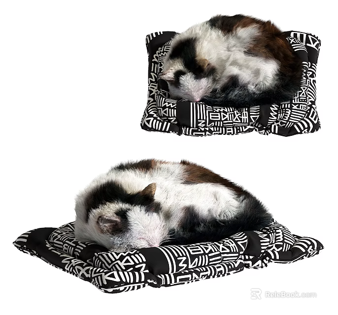 Reptile Resting On Black And White Geometric Patterned Pet Mat 3d model 