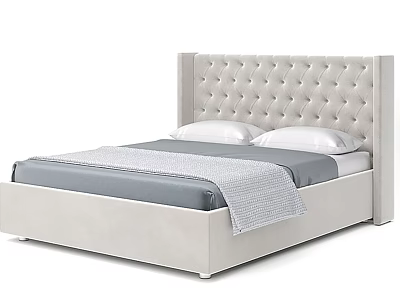 Luxurious Tufted Headboard Double Bed With Gray Bedding And White Frame 3d model