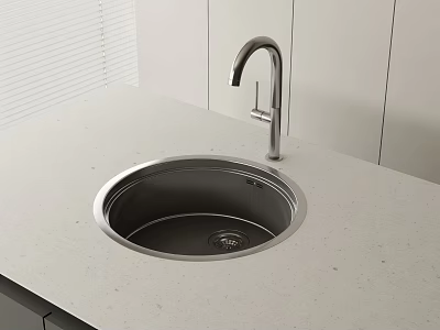 Modern Sleek Stainless Steel Washbasin With Silver Faucet On White Countertop 3d model