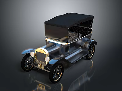 Classic Vintage Car With Black Convertible Top Shiny Metallic Body And Retro Design Elements 3d model