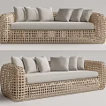 Outdoor Rattan Sofa With Sleek Natural Woven Design And Gray Cushions