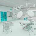 Modern Operating Room With Surgical Lights Operating Table And Medical Cart