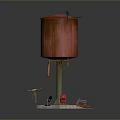 Red Metal Barrel Equipment With Base Stand Tripod Microphone Red Box And Camera Gear
