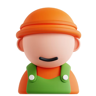 Cheerful Cartoon Man in Orange Hat Green Overalls With Smiling Face 3d model