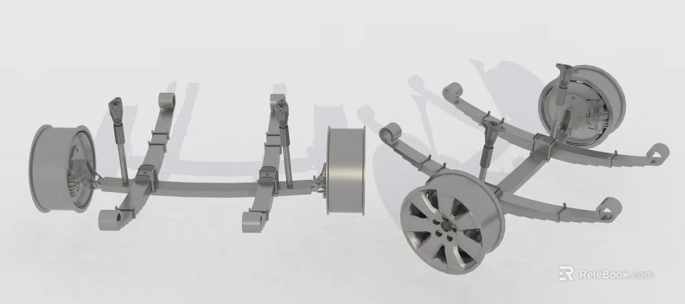 Industrial Mechanical Vehicle Components Featuring Metal Brackets Wheel Assemblies And Supports 3d model 