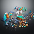 Colorful Low Poly 3D Scene Components With Terrain Trees Characters And Props For Design 3d model
