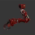 Red Robotic Arm With Mechanical Structure Joint Components And Claw End Design In Gray Background 3d model
