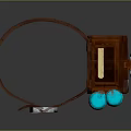 Brown Leather Bag With Silver Buckle Feather Decorations And Blue Bottles