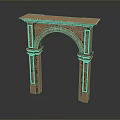 Bronze Arched Fireplace With Decorative Columns And Dark Background Reflection