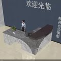 Modern Marble Reception Desk 3D Model With Receptionist And Welcome Sign 3d model