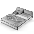 Modern Gray Platform Bed Frame With Upholstered Headboard Soft Bedding And Decorative Pillows 3d model