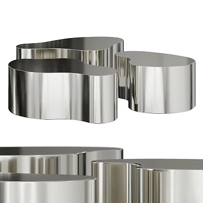 Modern Silver Metal Round Tables With Curved Edges And Sleek Reflective Surface 3d model