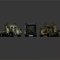 Industrial Modified Trucks With Detailed Mechanical Structures And Yellow Accents