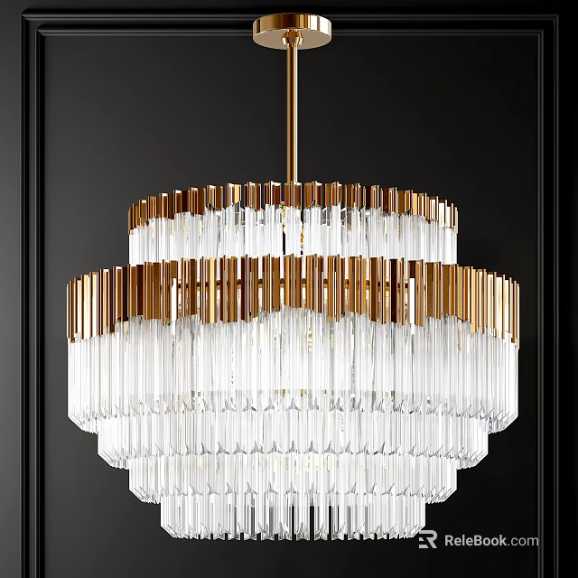 Elegant Modern Crystal Chandelier With Gold Metal Frame And Clear Crystal Rods 3d model 