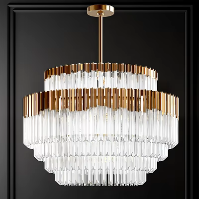 Elegant Modern Crystal Chandelier With Gold Metal Frame And Clear Crystal Rods 3d model
