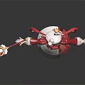 Cute Anime Character With Rabbit Ears And Pink Hair In Red White Outfit Holding Staff