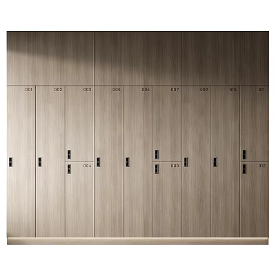 Modern Wooden Wardrobe Storage Units With Numbered Doors And Contemporary Design Features 3d model