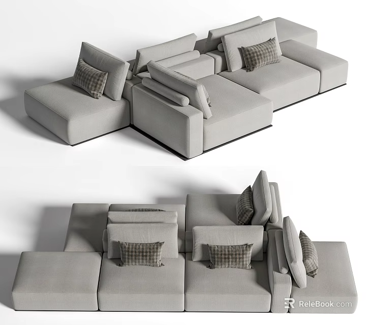 Modern Sectional Sofa With Modular Design And Plush Cushions For Living Room 3d model 