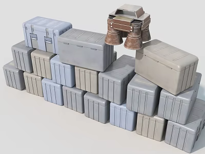 Industrial Equipment Featuring Stacked Metal Boxes of Various Sizes with Top Equipment 3d model