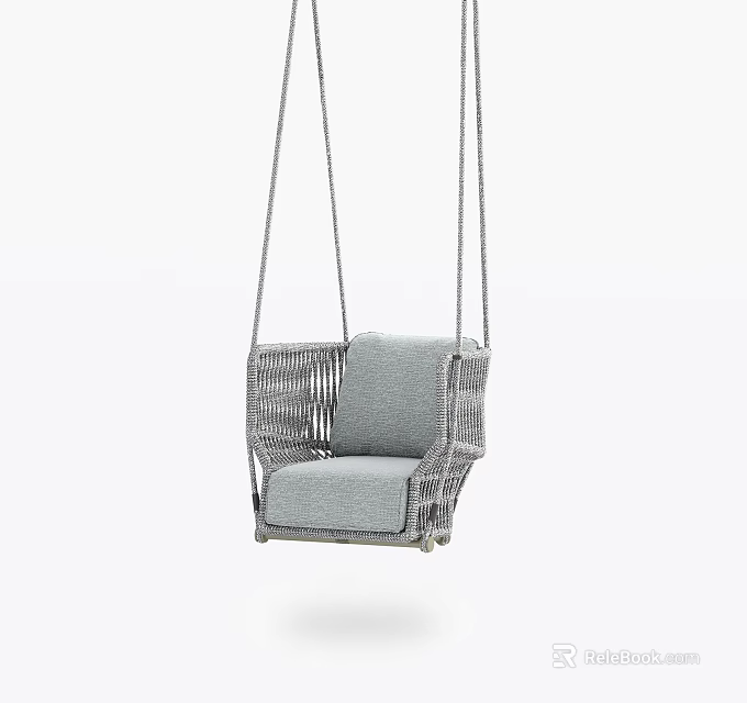 Hanging Chair With Modern Woven Wicker Frame And Soft Gray Cushion For Interior Seating 3d model 